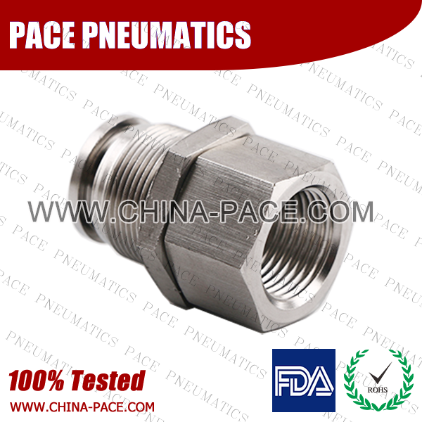 Female Bulkhead Stainless Steel Push To Connect Fittings, 316 SS Push In Fittings